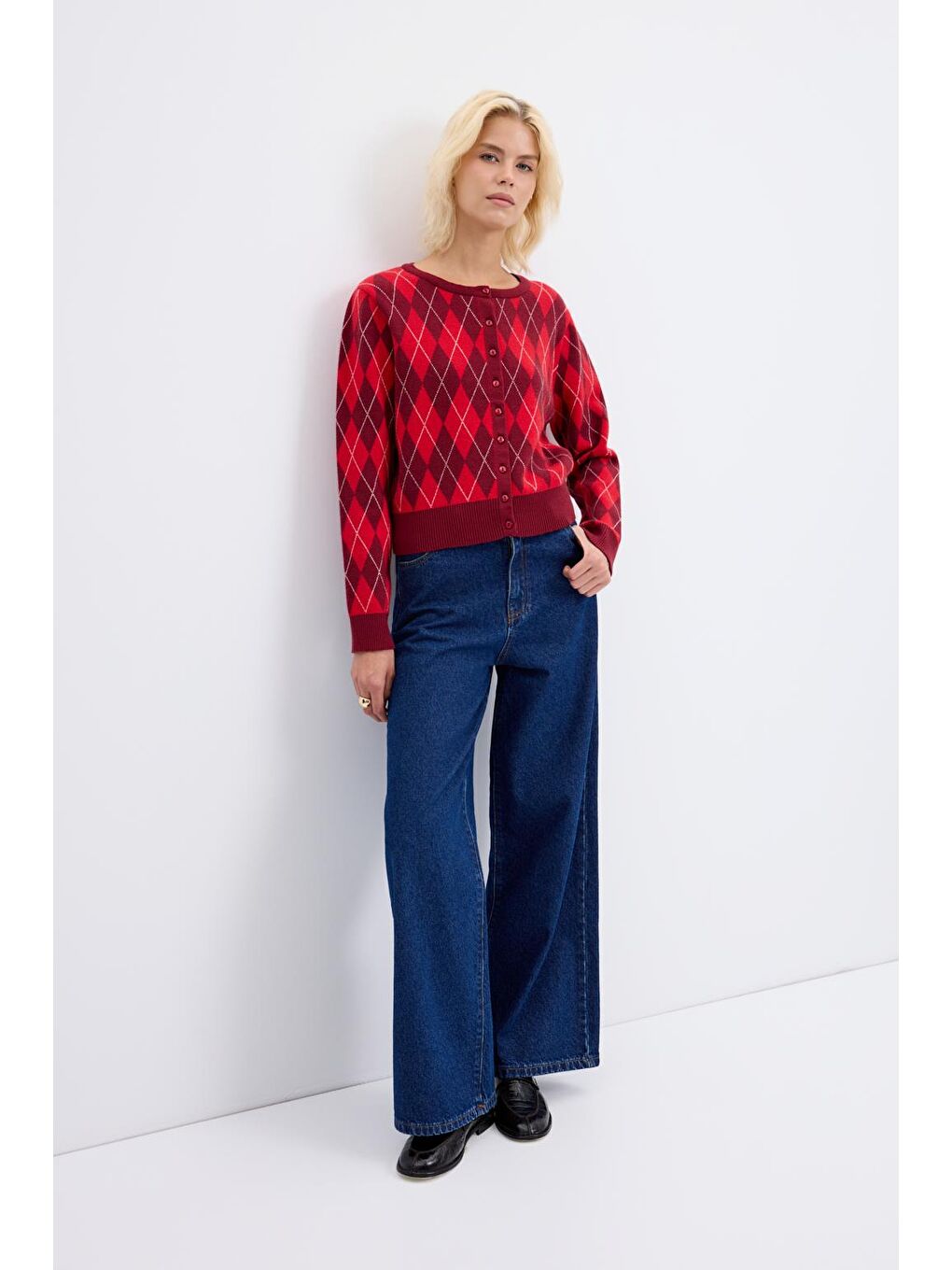 Yüksek Bel Geniş Paça Gabardin Pantolon Koyu Mavi-7