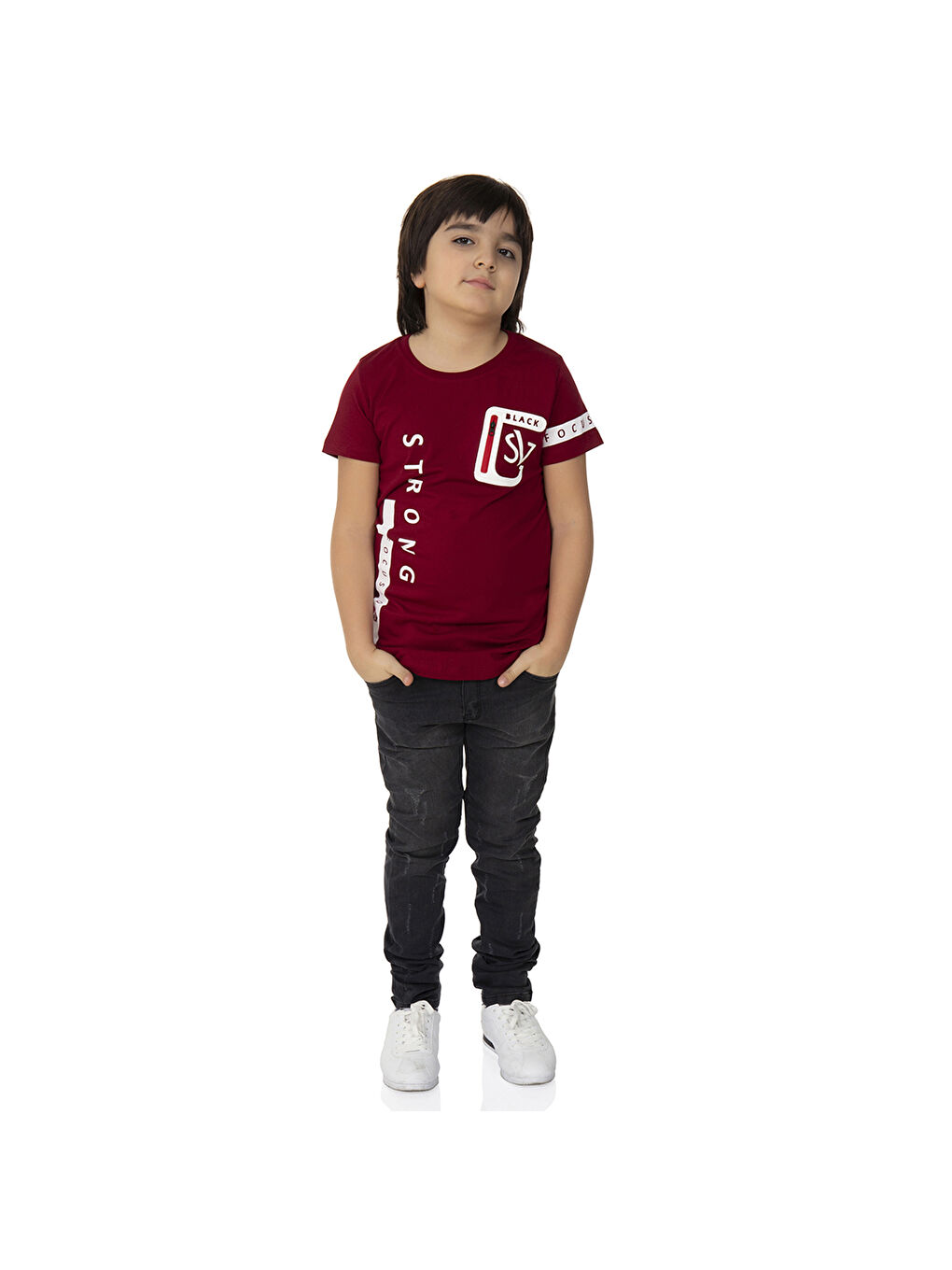 Toontoykids Bordo Erkek Çocuk T-Shirt Strong Baskılı