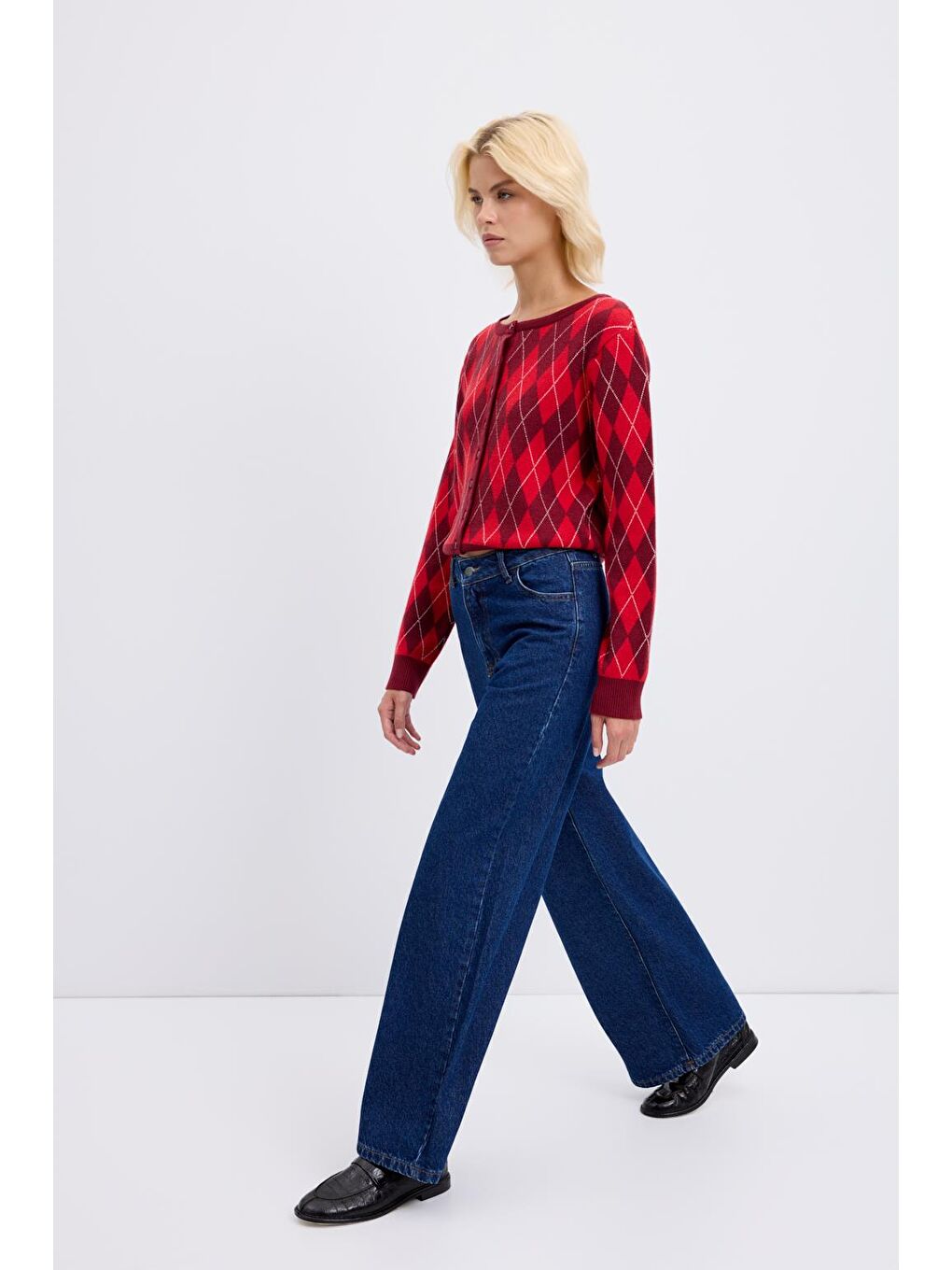 Yüksek Bel Geniş Paça Gabardin Pantolon Koyu Mavi-8