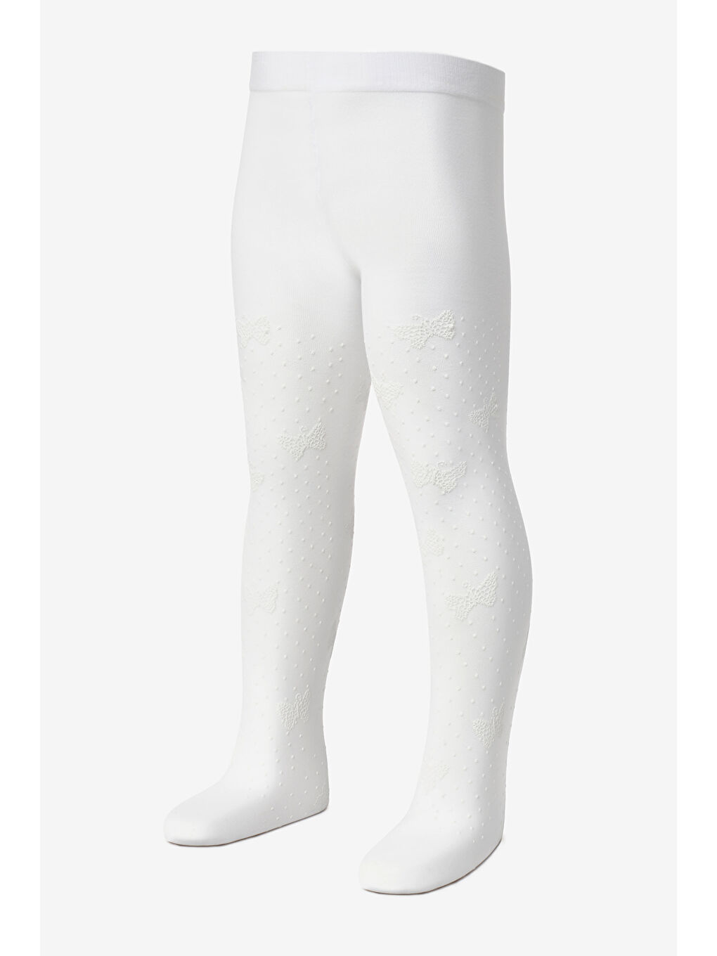 Beyaz Puanlı ve Kelebek Desenli Kız Çocuk Külotlu Çorap