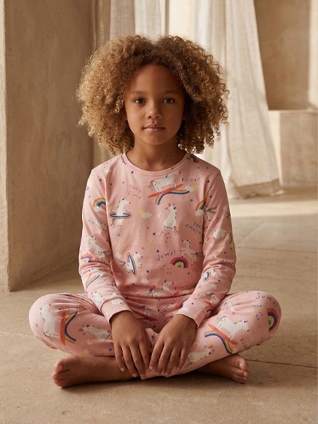 Karışık Kız Çocuk Desenli Pijama Takımı Pembe