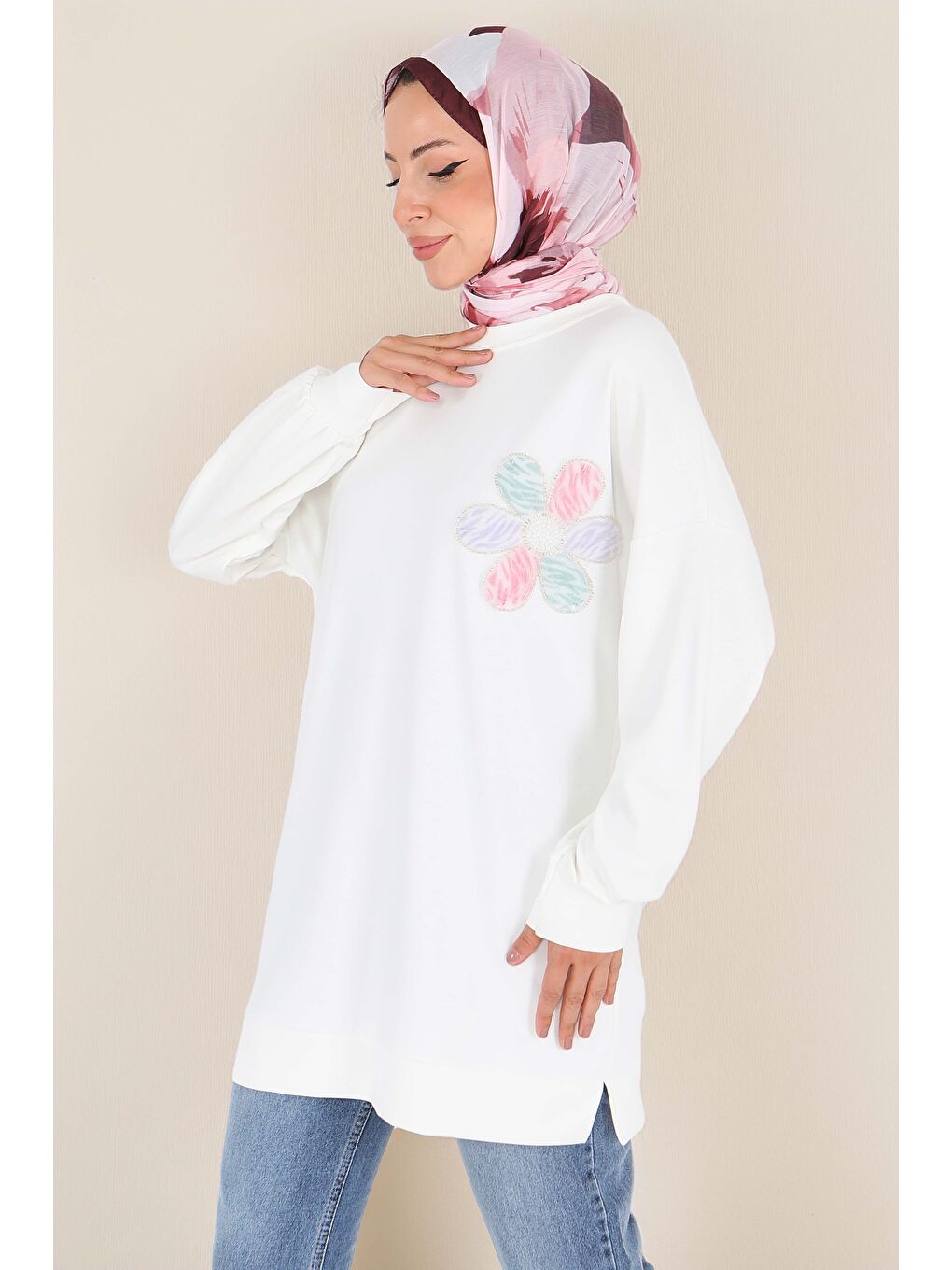 Çiçek İşlemeli Oysho Tunik Beyaz - 27672