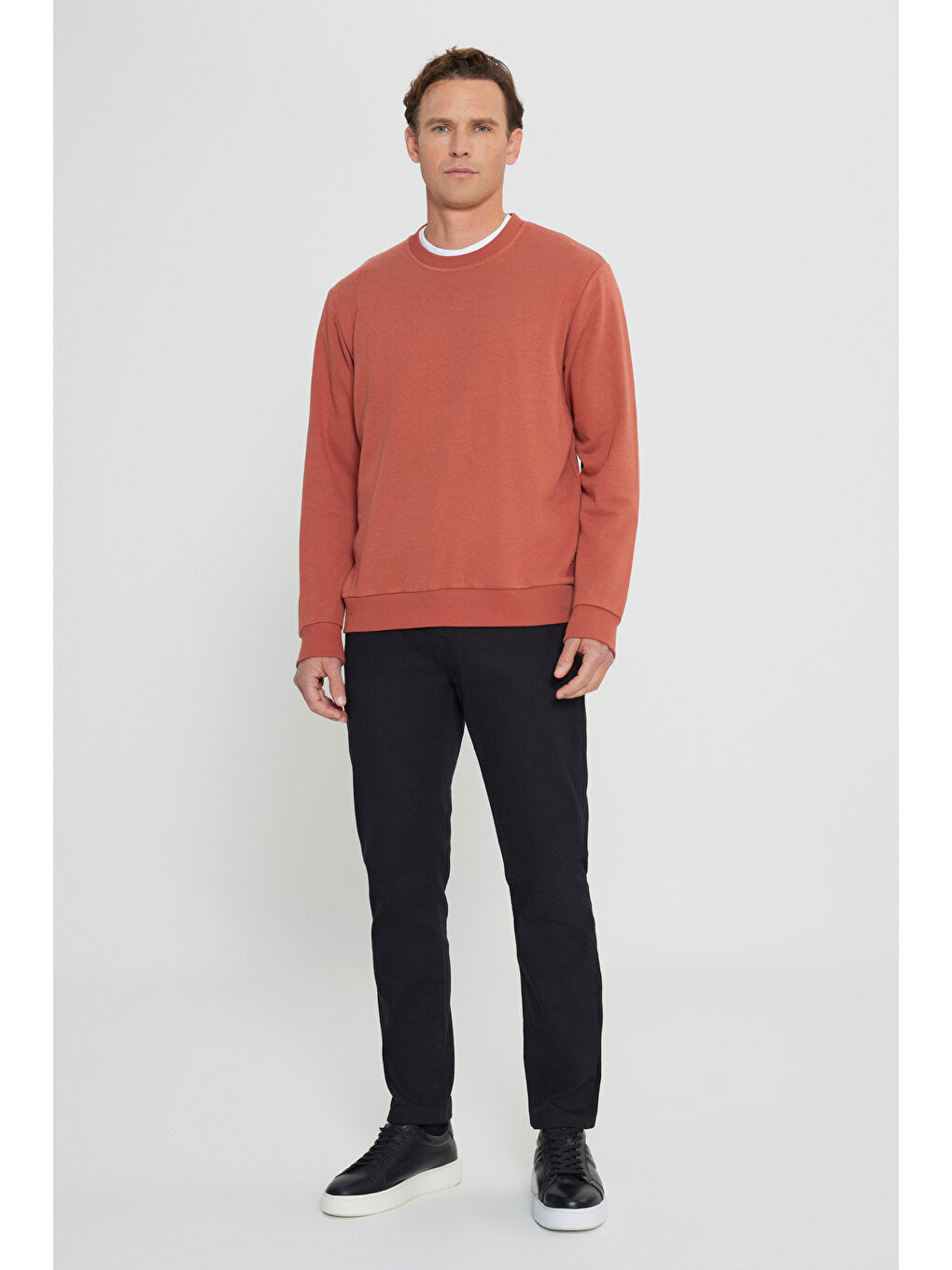 Kahverengi Erkek Açık Kahve Standart Fit Normal Kesim Bisiklet Yaka Pamuklu Sweatshirt-1