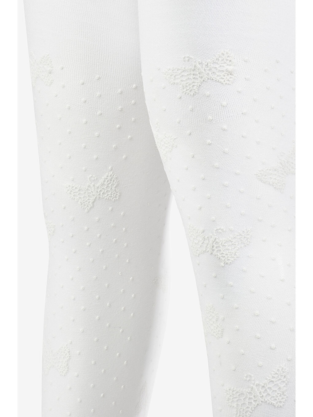 Beyaz Puanlı ve Kelebek Desenli Kız Çocuk Külotlu Çorap-1