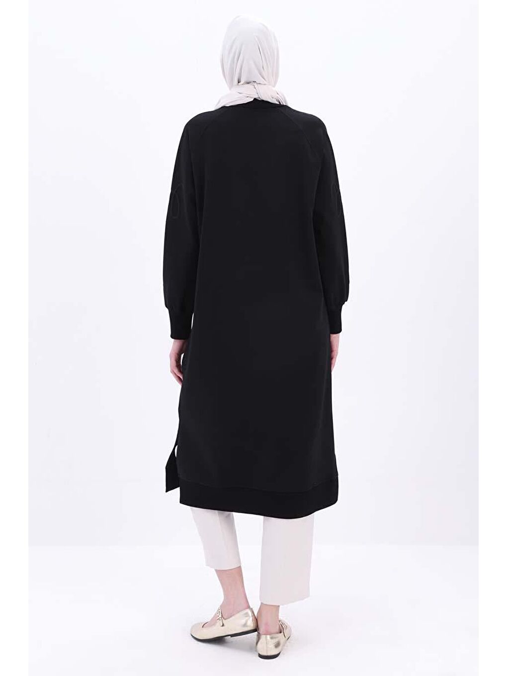 Siyah-Nakışlı Uzun Sweat Tunik-3