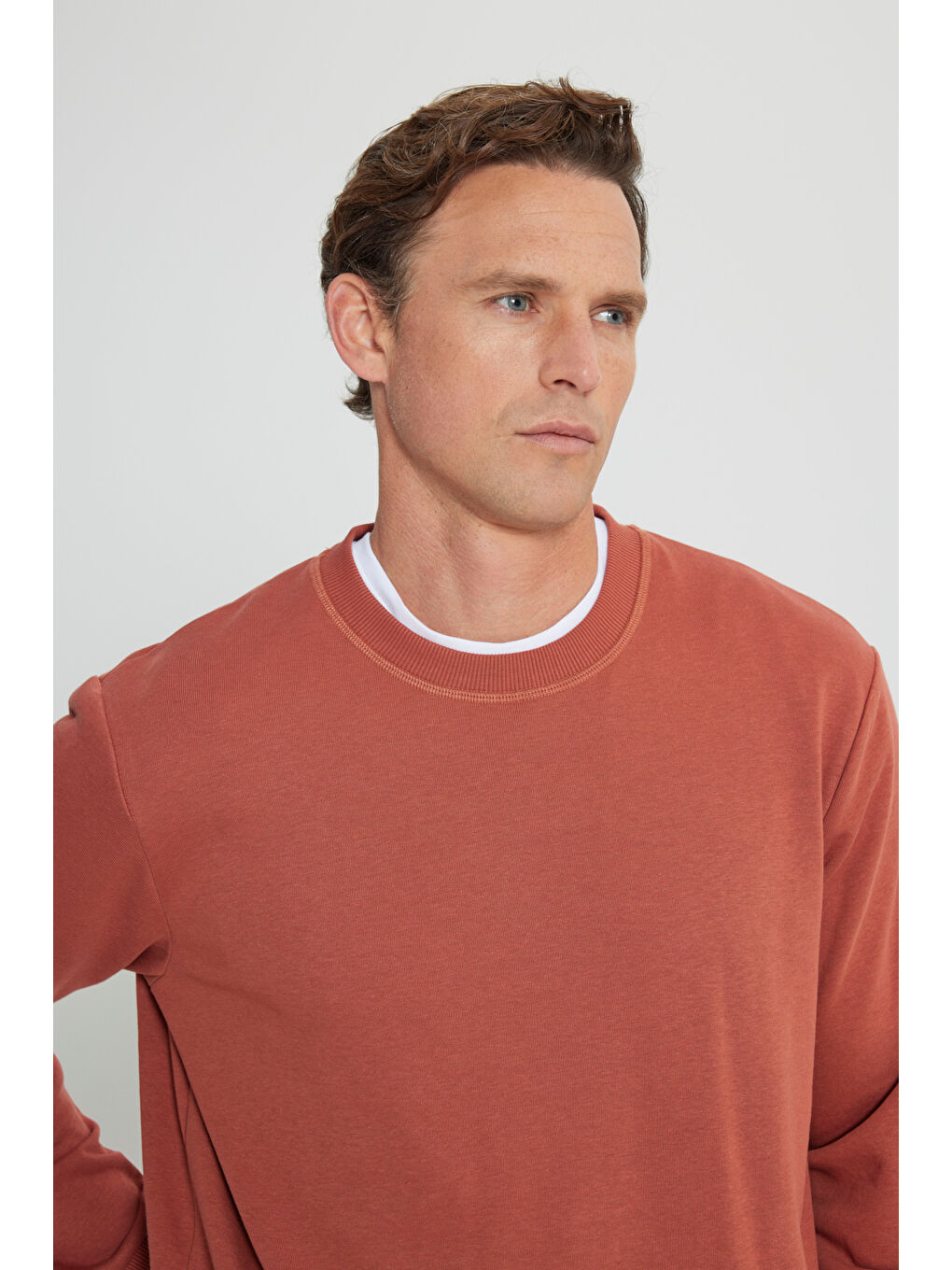 Kahverengi Erkek Açık Kahve Standart Fit Normal Kesim Bisiklet Yaka Pamuklu Sweatshirt-3