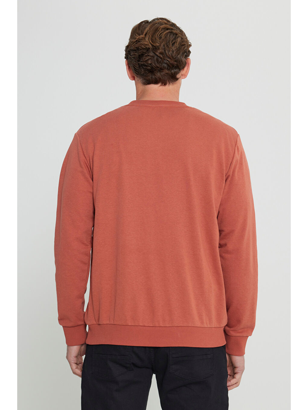 Kahverengi Erkek Açık Kahve Standart Fit Normal Kesim Bisiklet Yaka Pamuklu Sweatshirt-4