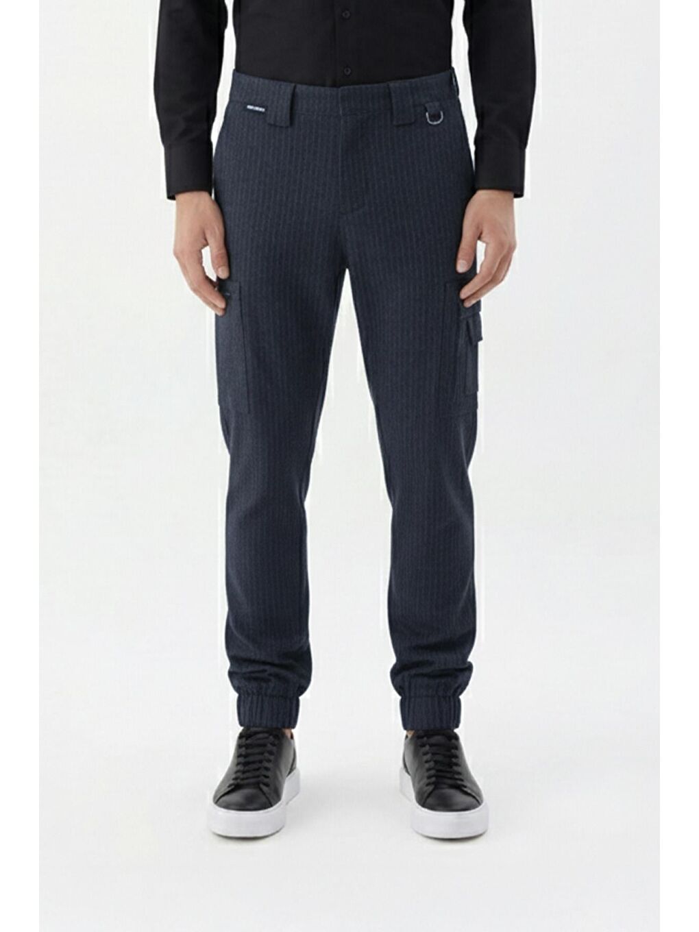 Giotelli Lacivert Regular Fit Çizgili Lastikli Fermuarlı Paça Yan Cepli Kargo Pantolon