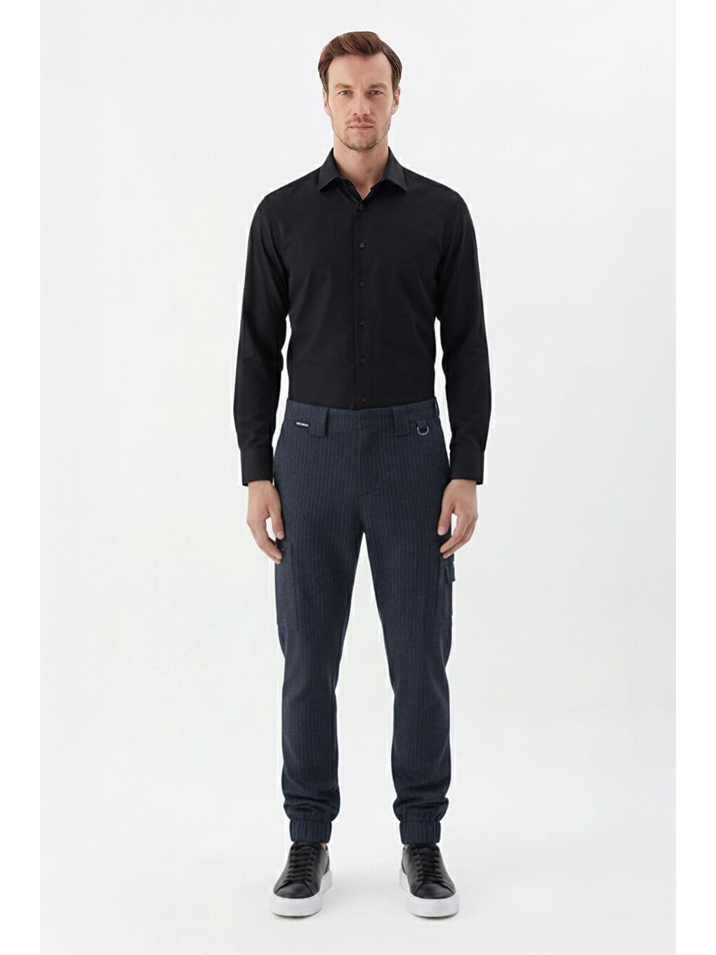 Giotelli Lacivert Regular Fit Çizgili Lastikli Fermuarlı Paça Yan Cepli Kargo Pantolon-1