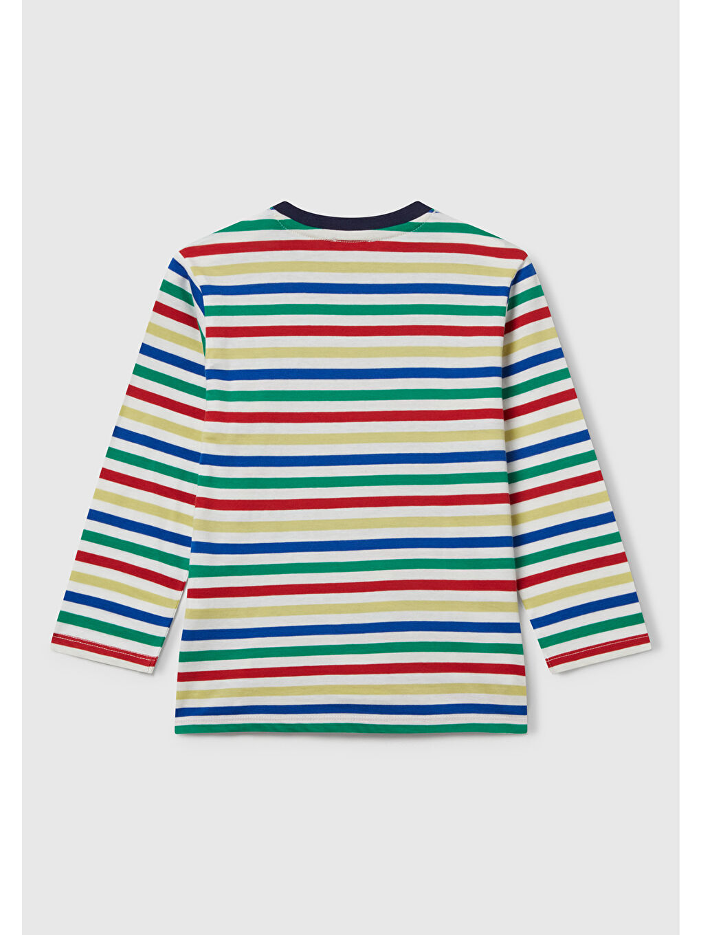 Erkek Çocuk Beyaz Mix Çizgi Desenli Uzun Kollu Bisiklet Yaka Regular Fit T-shirt-1