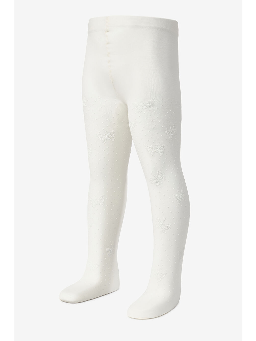 Ekru Puanlı ve Kelebek Desenli Kız Çocuk Külotlu Çorap