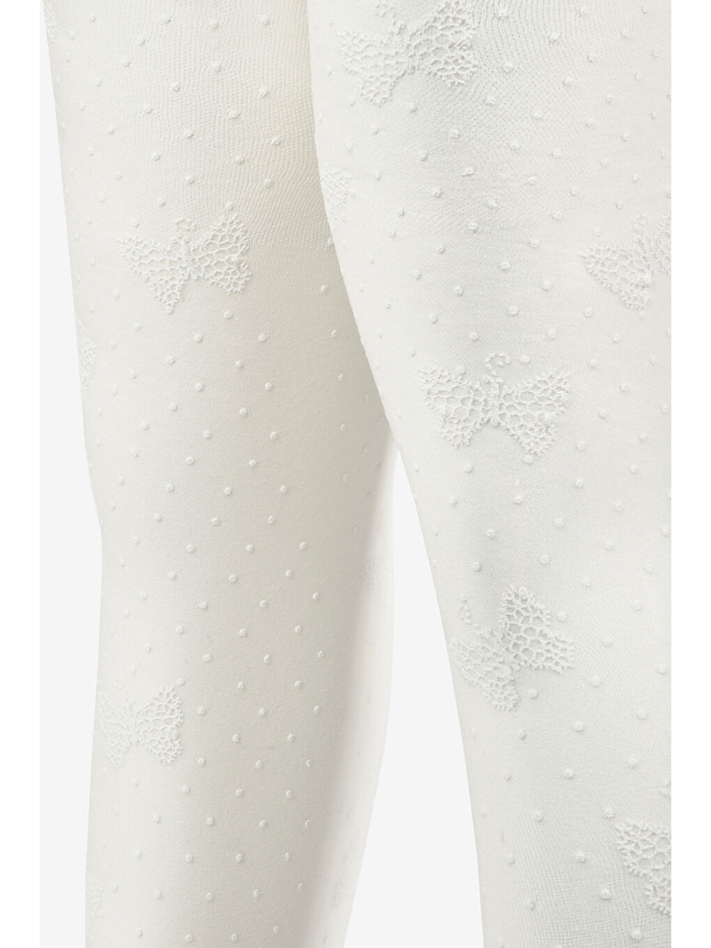 Ekru Puanlı ve Kelebek Desenli Kız Çocuk Külotlu Çorap-1