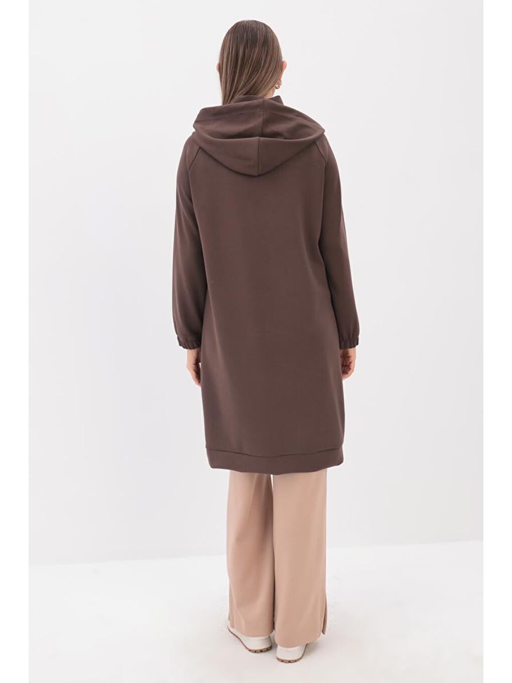 Kahverengi Kahve-Ön Roba Dubleli Sweat Tunik-3