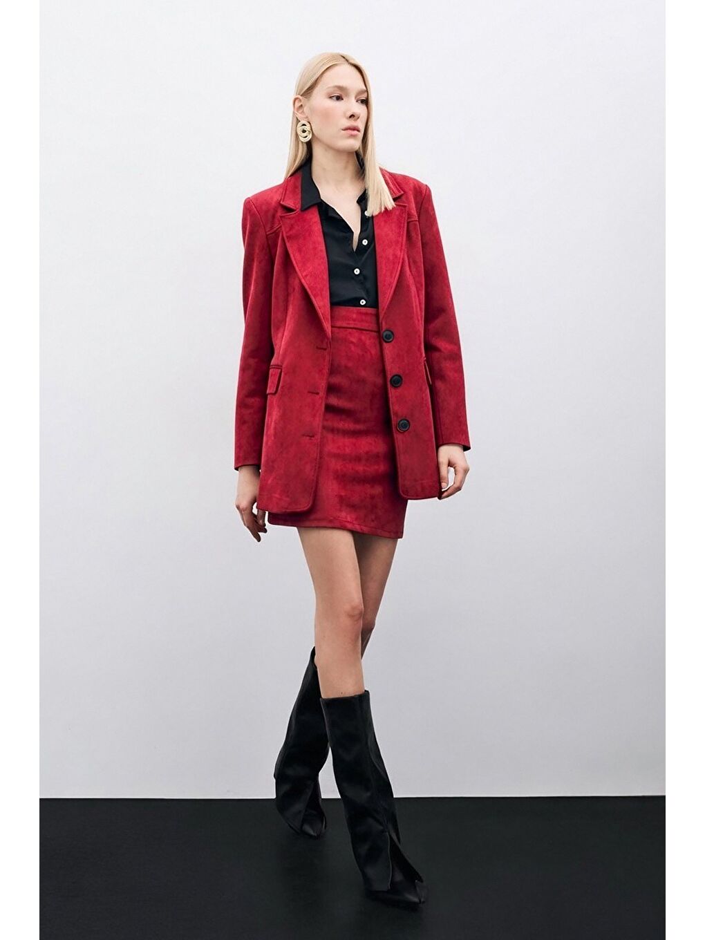 Kısa Süet Etek - Bordo-1