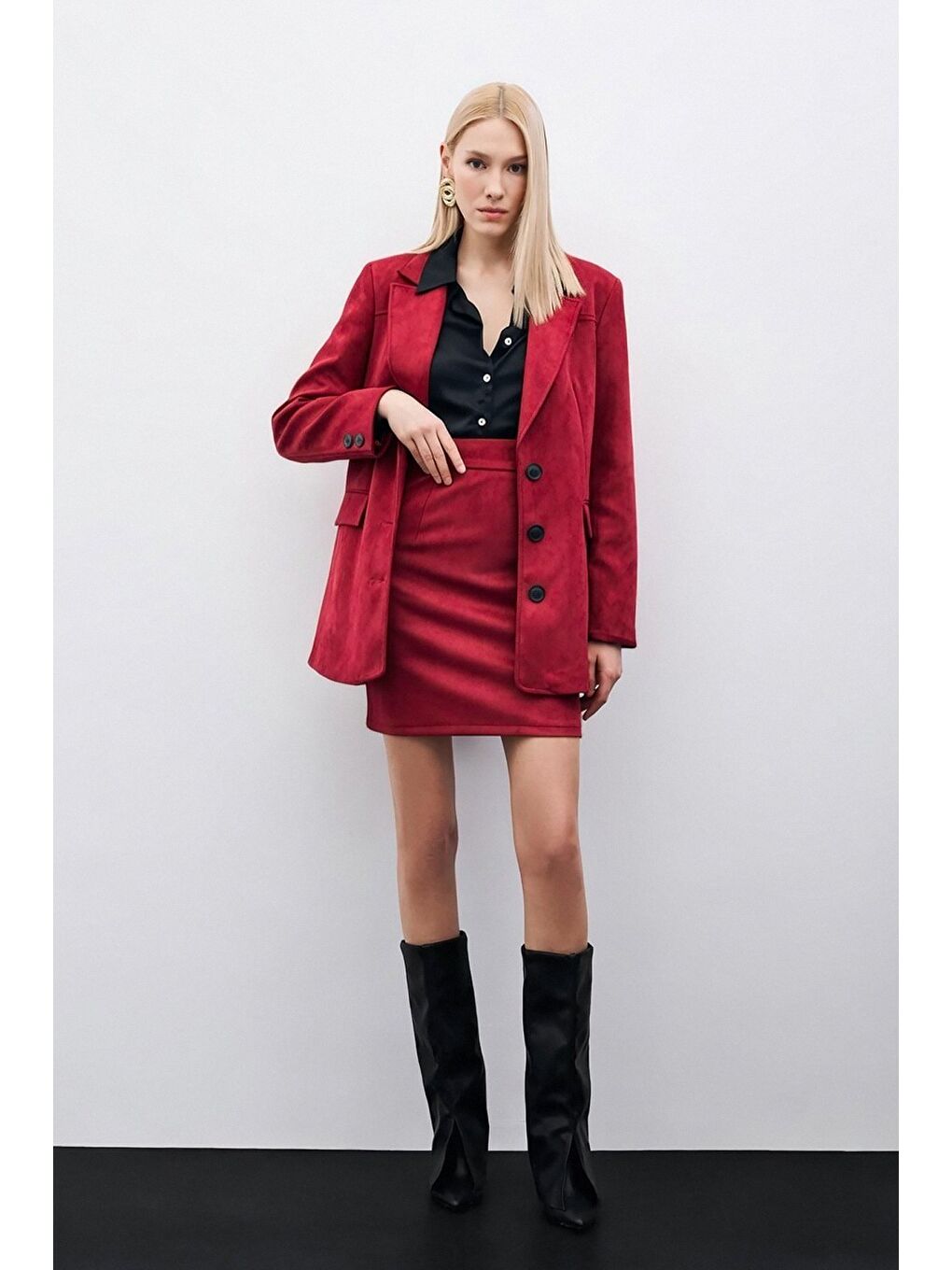 Kısa Süet Etek - Bordo-2