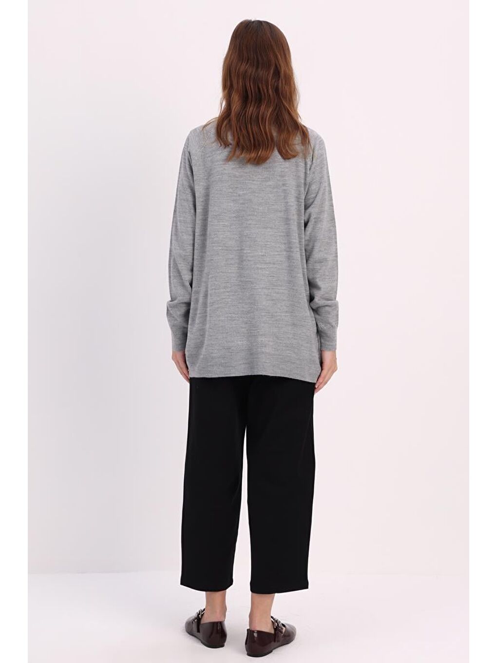 Açık Gri-Basic Reglan Bisiklet Yaka Kazak-3