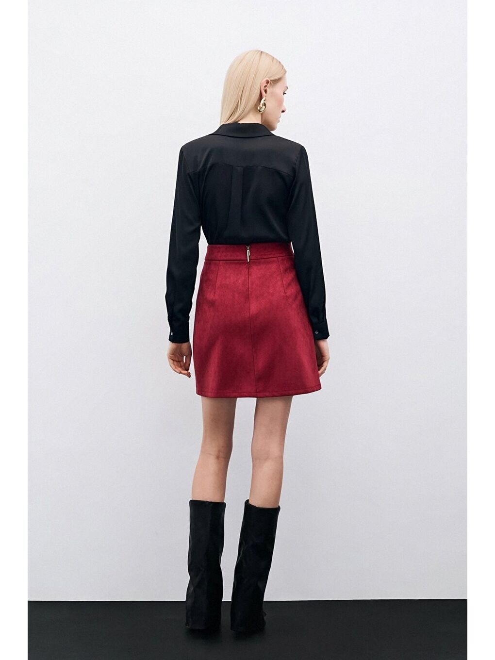 Kısa Süet Etek - Bordo-5
