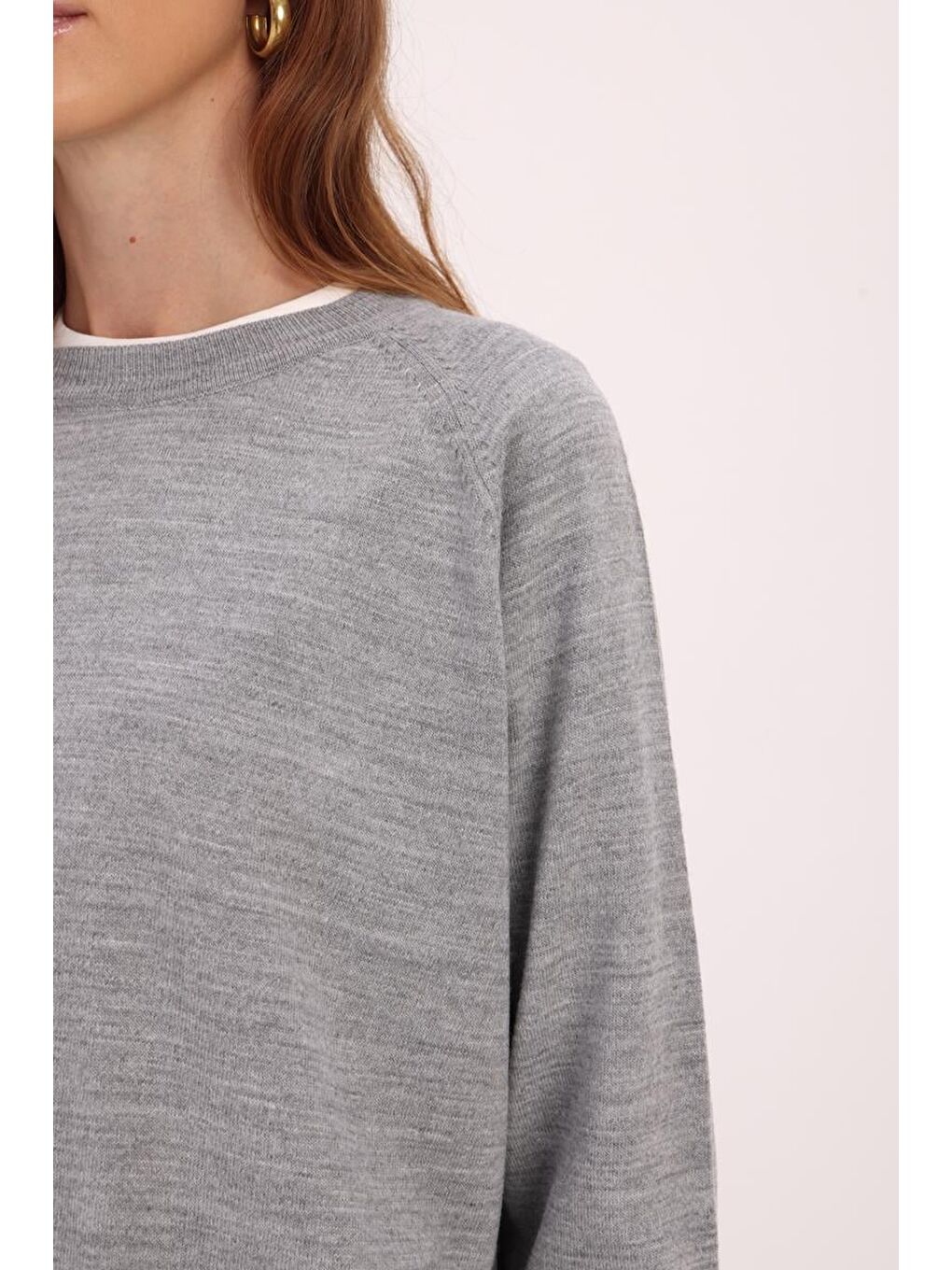 Açık Gri-Basic Reglan Bisiklet Yaka Kazak-4