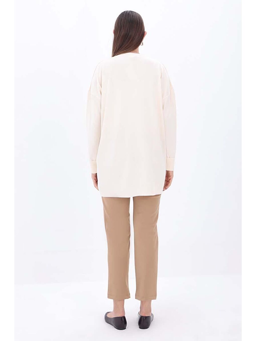 Bej Ten-Bisiklet Yaka Triko Tunik-3