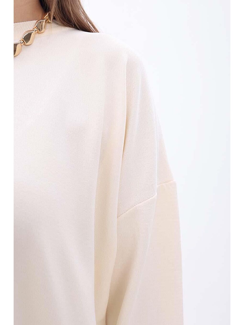 Bej Ten-Bisiklet Yaka Triko Tunik-4