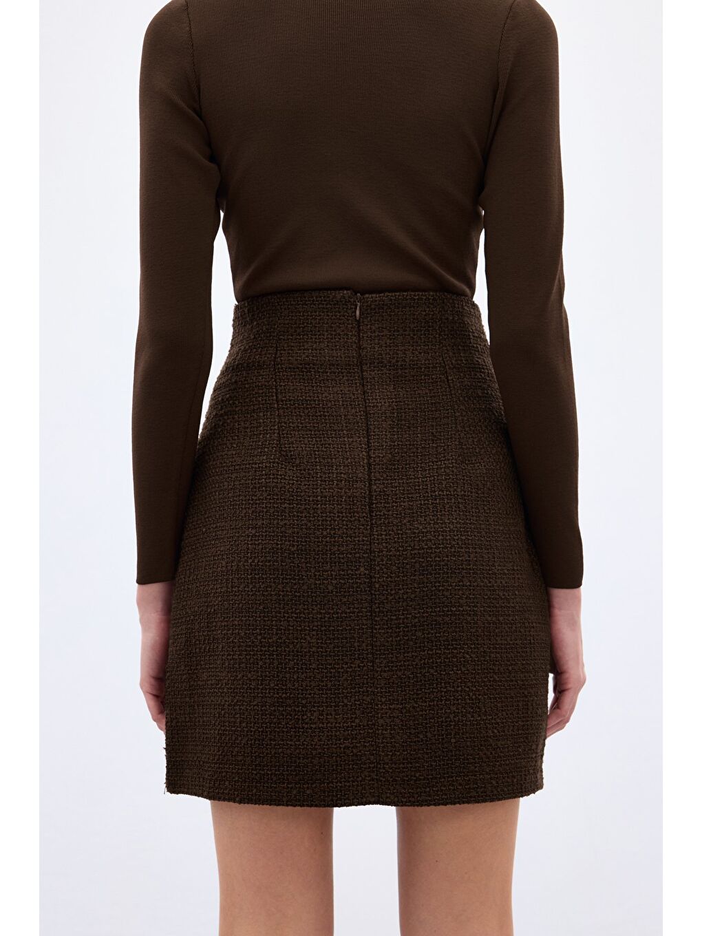 Kahverengi Aksesuar Detaylı Tüvit Etek - Kahve-4