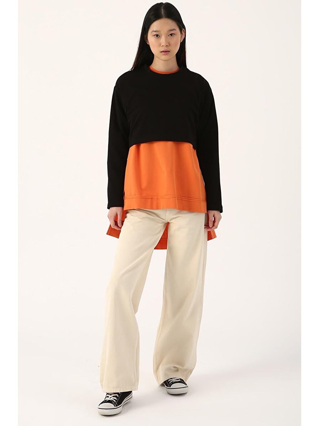 Siyah-Bisiklet Yaka Uzun Kollu Crop-1