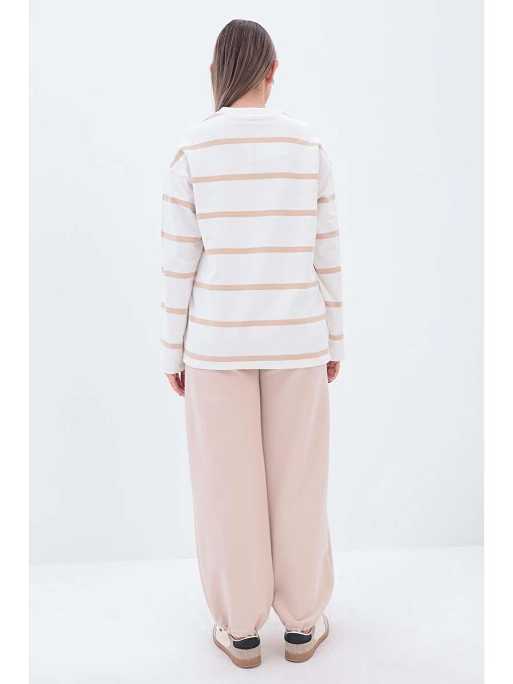 Bej-Ekru-Çizgili Sweatshirt-3