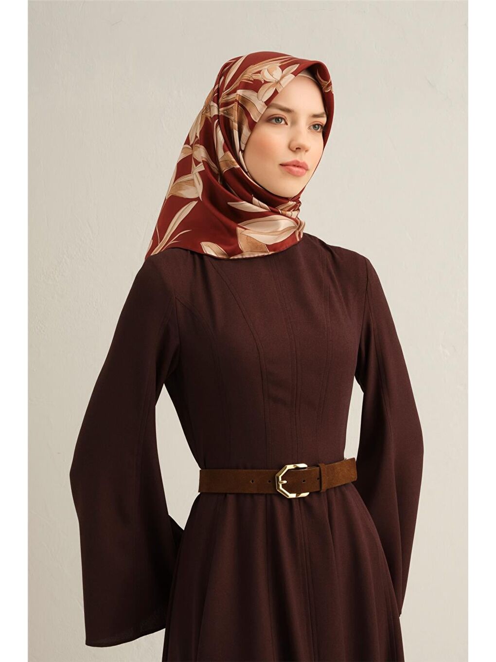 Bordo Çiçek Desenli Saf İpek Twill Eşarp 9324 57