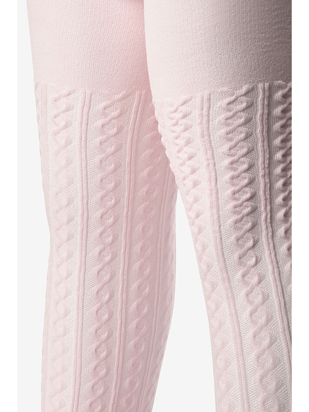 Pembe Örgü Desen Kız Çocuk Külotlu Çorap-1