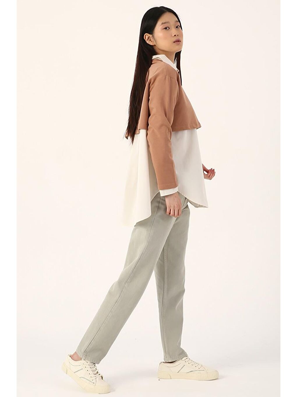 Koyu Bej-Bisiklet Yaka Uzun Kollu Crop-2