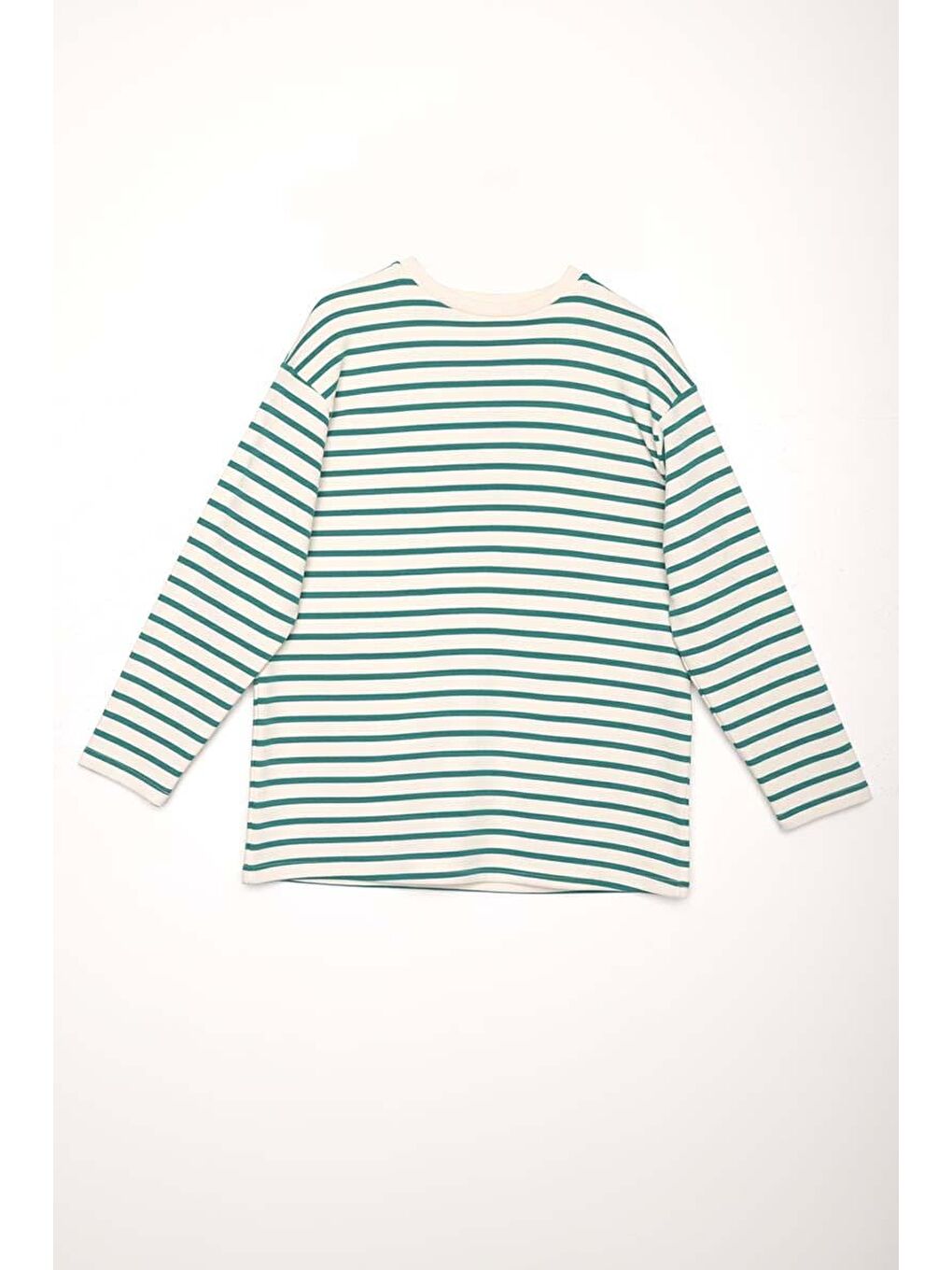 Ekru-Petrol-Çizgili Oversize Sweatshirt-5