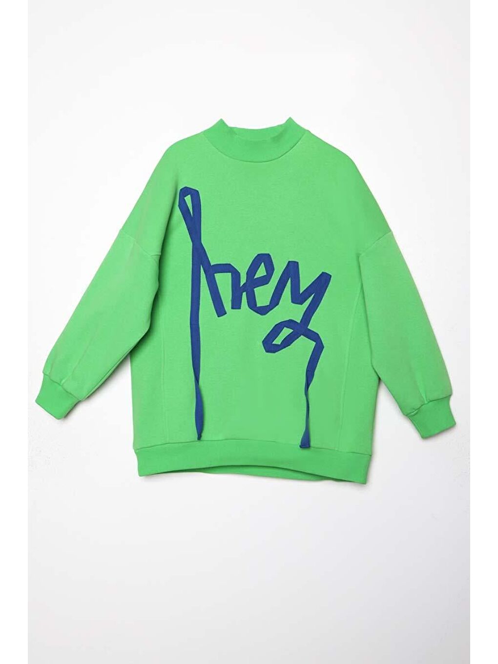Neon Yeşil-Oversize Şardonlu Şerit Detaylı Sweatshirt-8