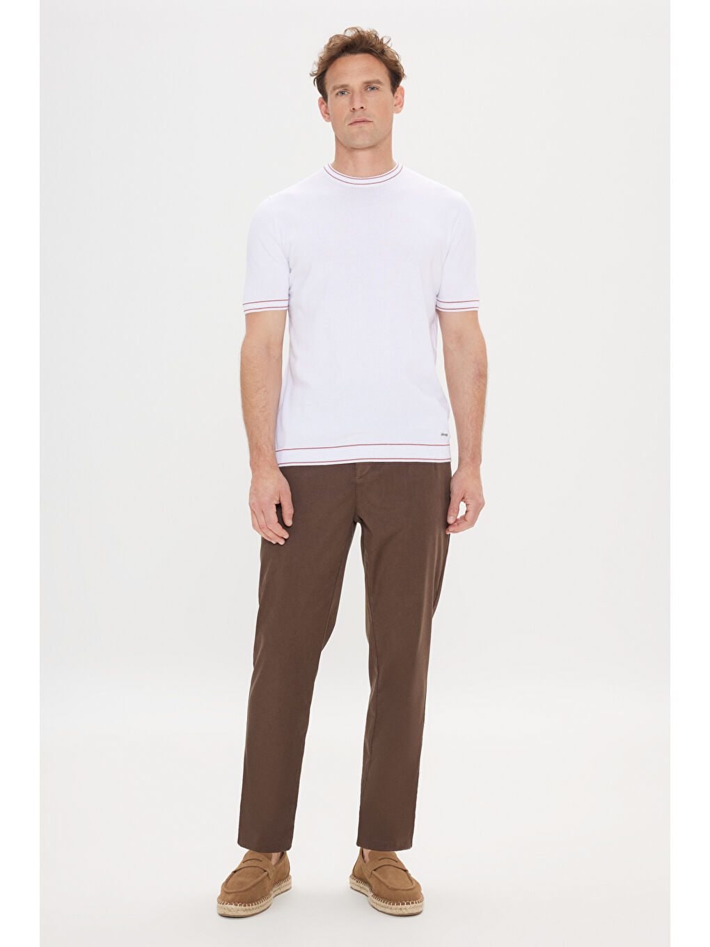 Erkek Beyaz Standart Fit Normal Kesim %100 Pamuk Bisiklet Yaka Tişört-1