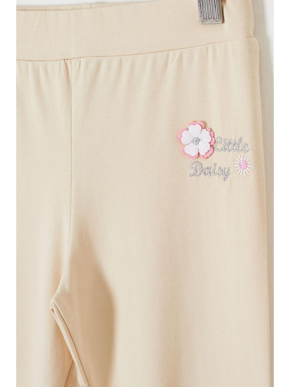 Ekru Krem Çiçek Nakış Detaylı Kız Çocuk Tayt-2