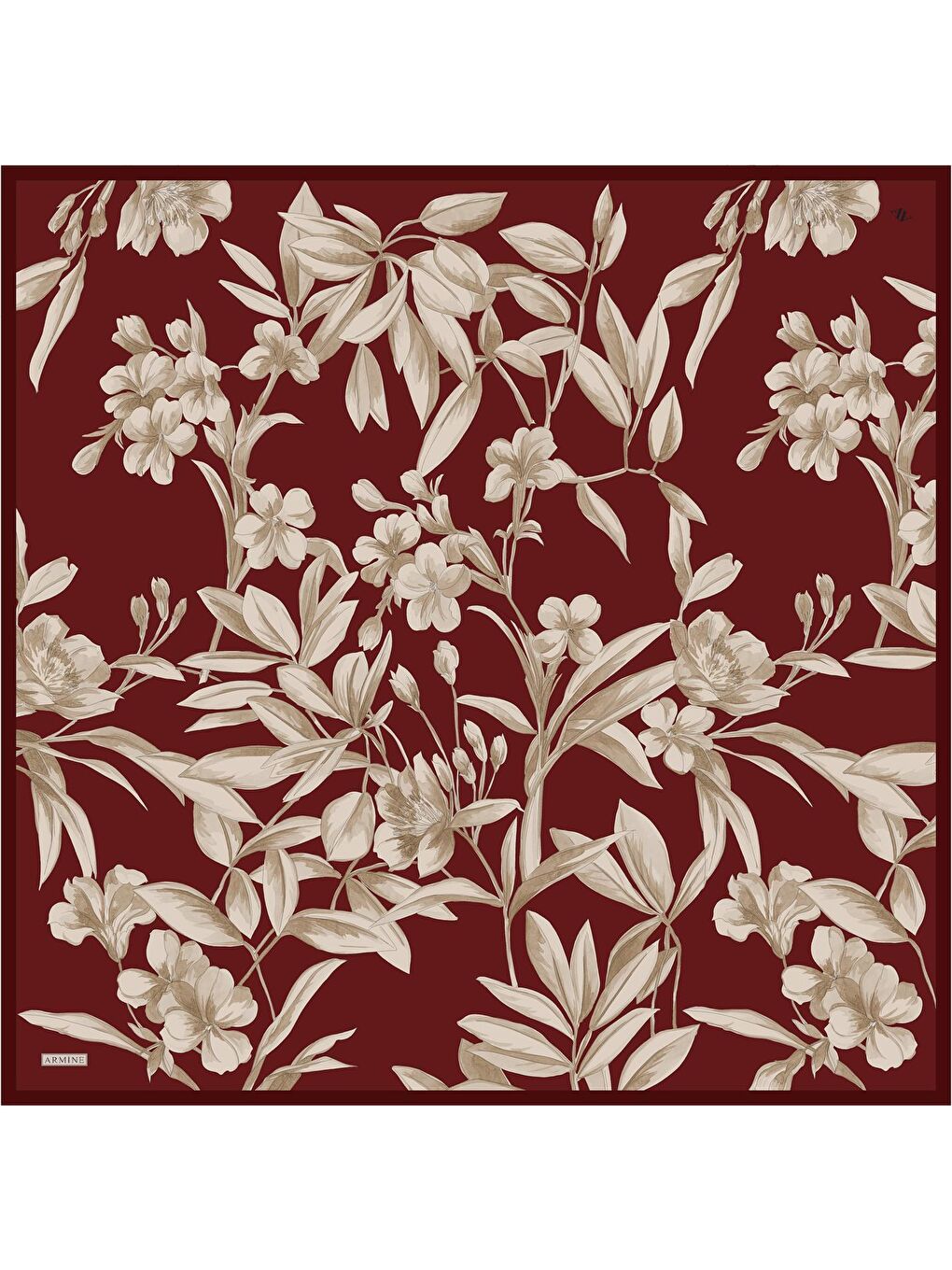 Bordo Çiçek Desenli Saf İpek Twill Eşarp 9324 57-2