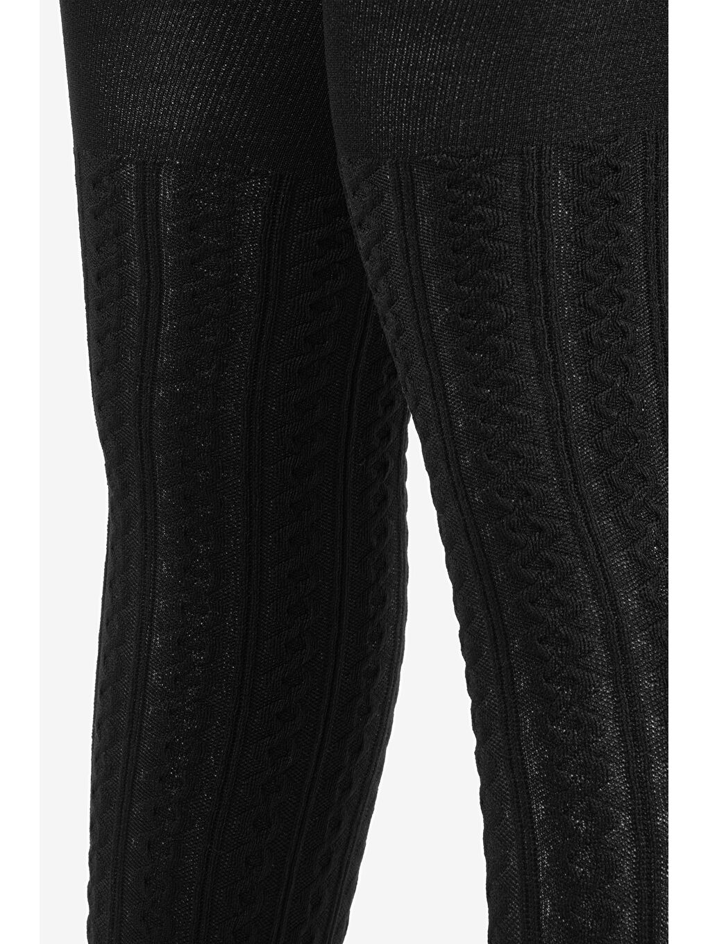 Siyah Örgü Desen Kız Çocuk Külotlu Çorap-1