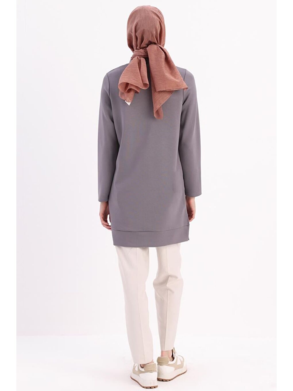 Gri-Kolu Fermuarlı Tunik-3
