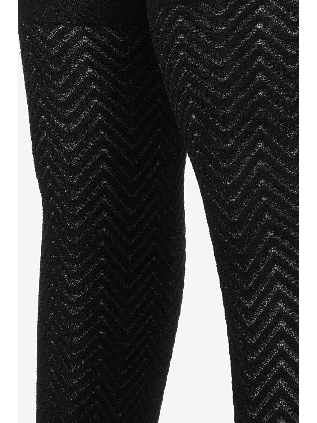 Siyah Zigzak Desenli Kız Çocuk Külotlu Çorap-1