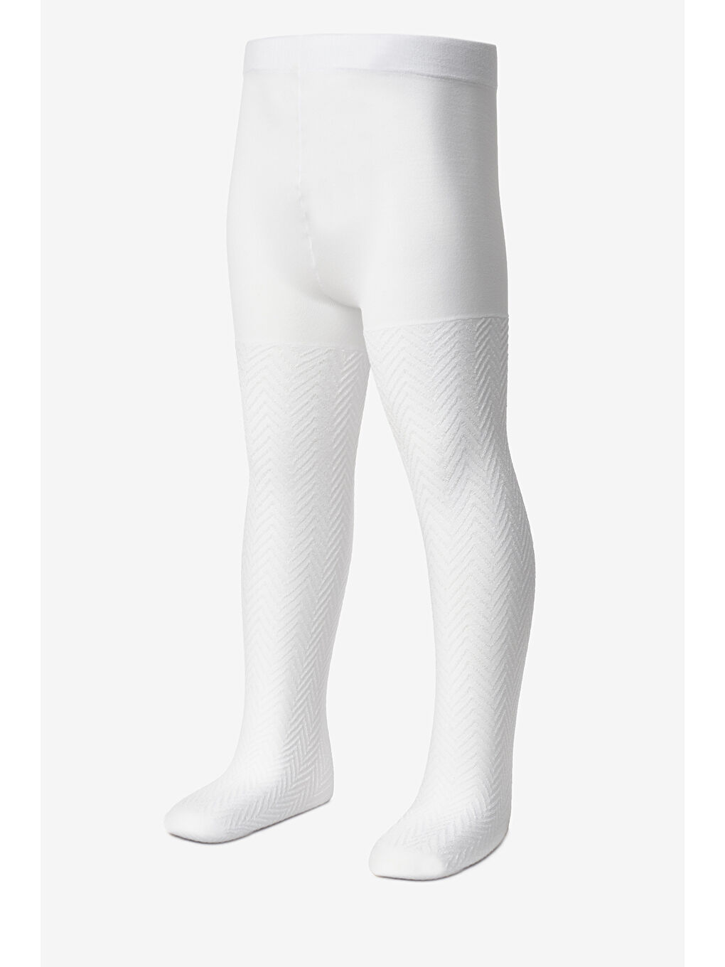 Beyaz Zigzak Desenli Kız Çocuk Külotlu Çorap