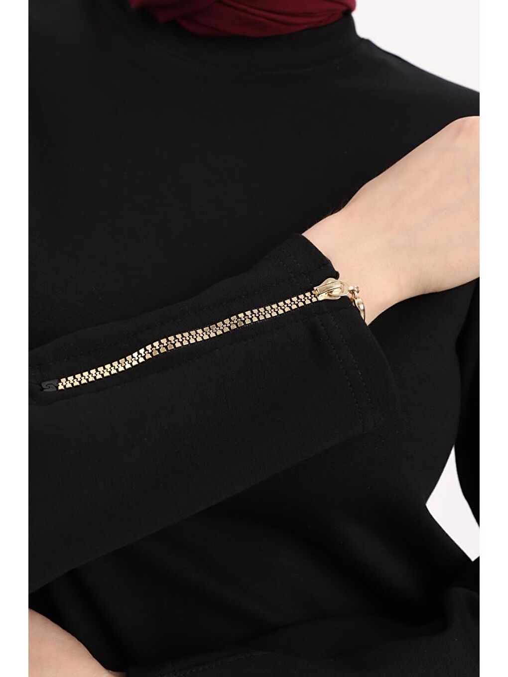 Siyah-Kolu Fermuarlı Tunik-4