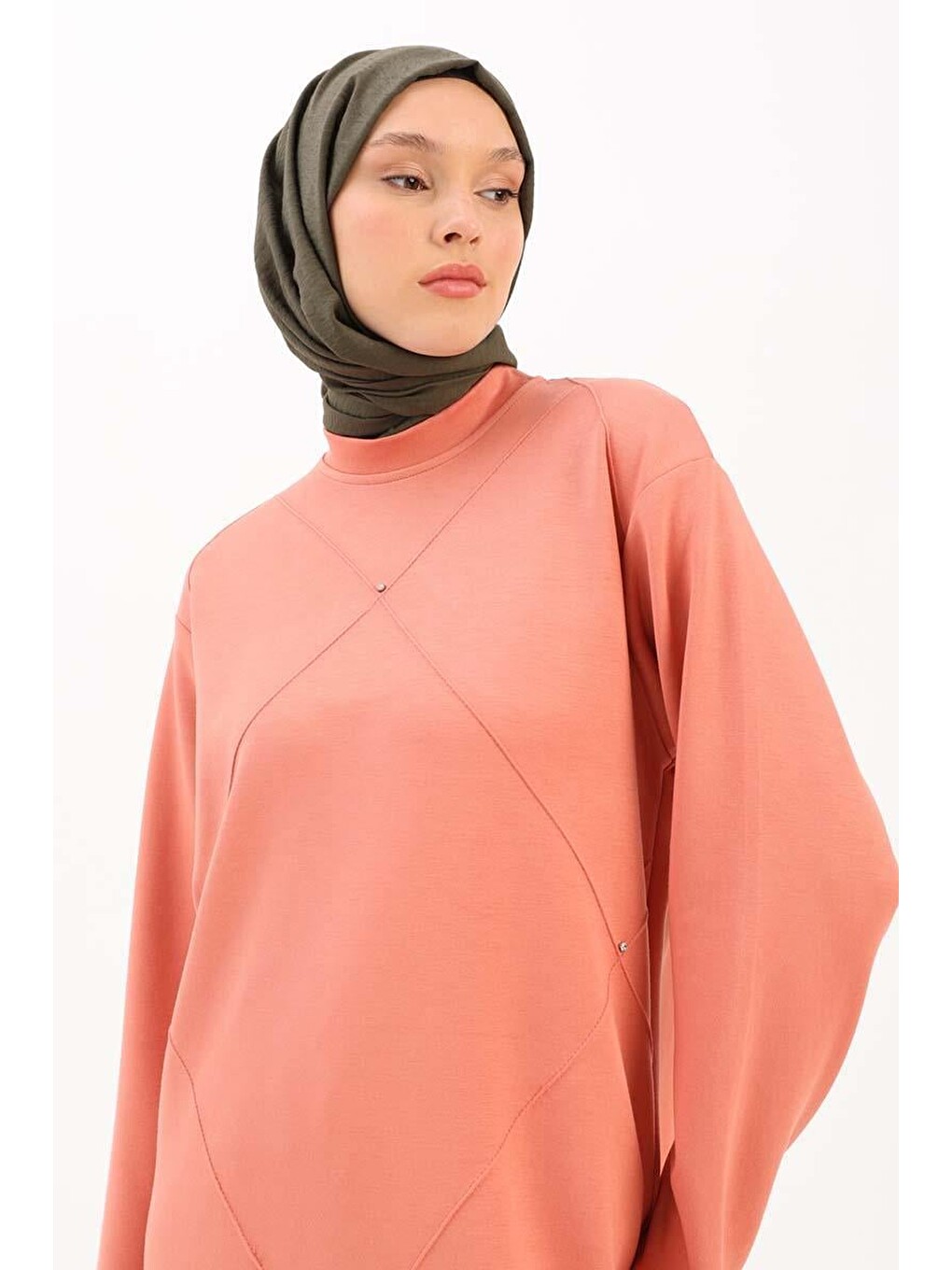 Pembe Somon-taşlı Geometrik Çima Detaylı Tunik