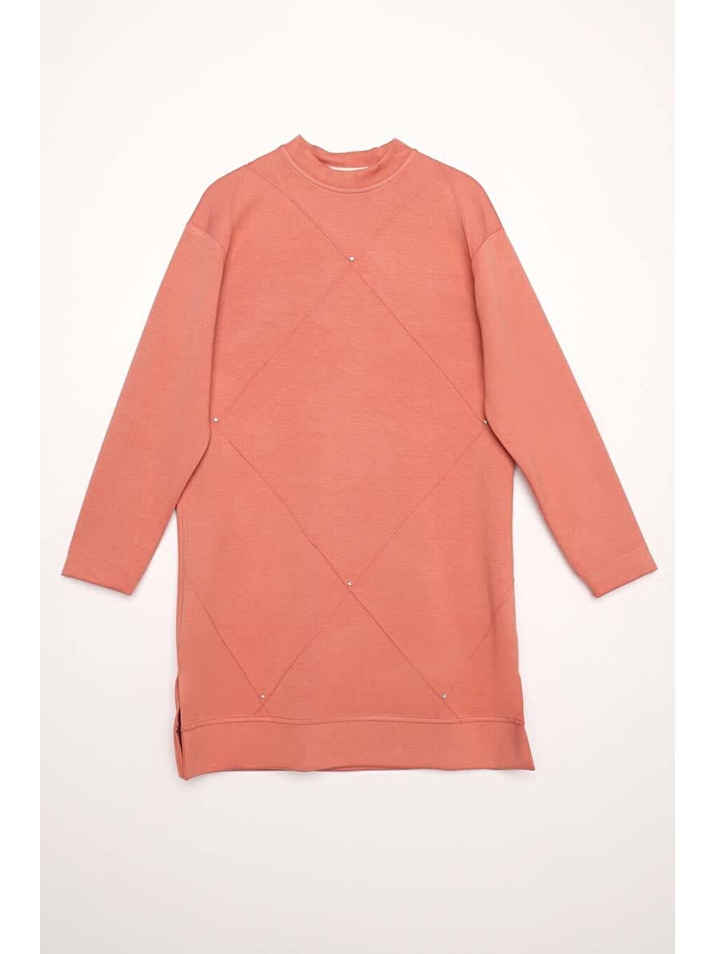 Pembe Somon-taşlı Geometrik Çima Detaylı Tunik-5
