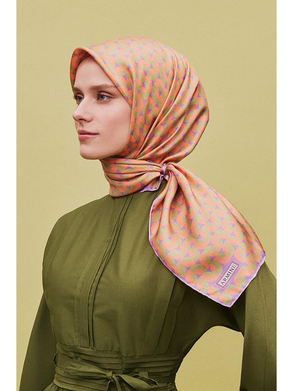 Turuncu Klasik Desenli Saf İpek Sura Eşarp 9321 33