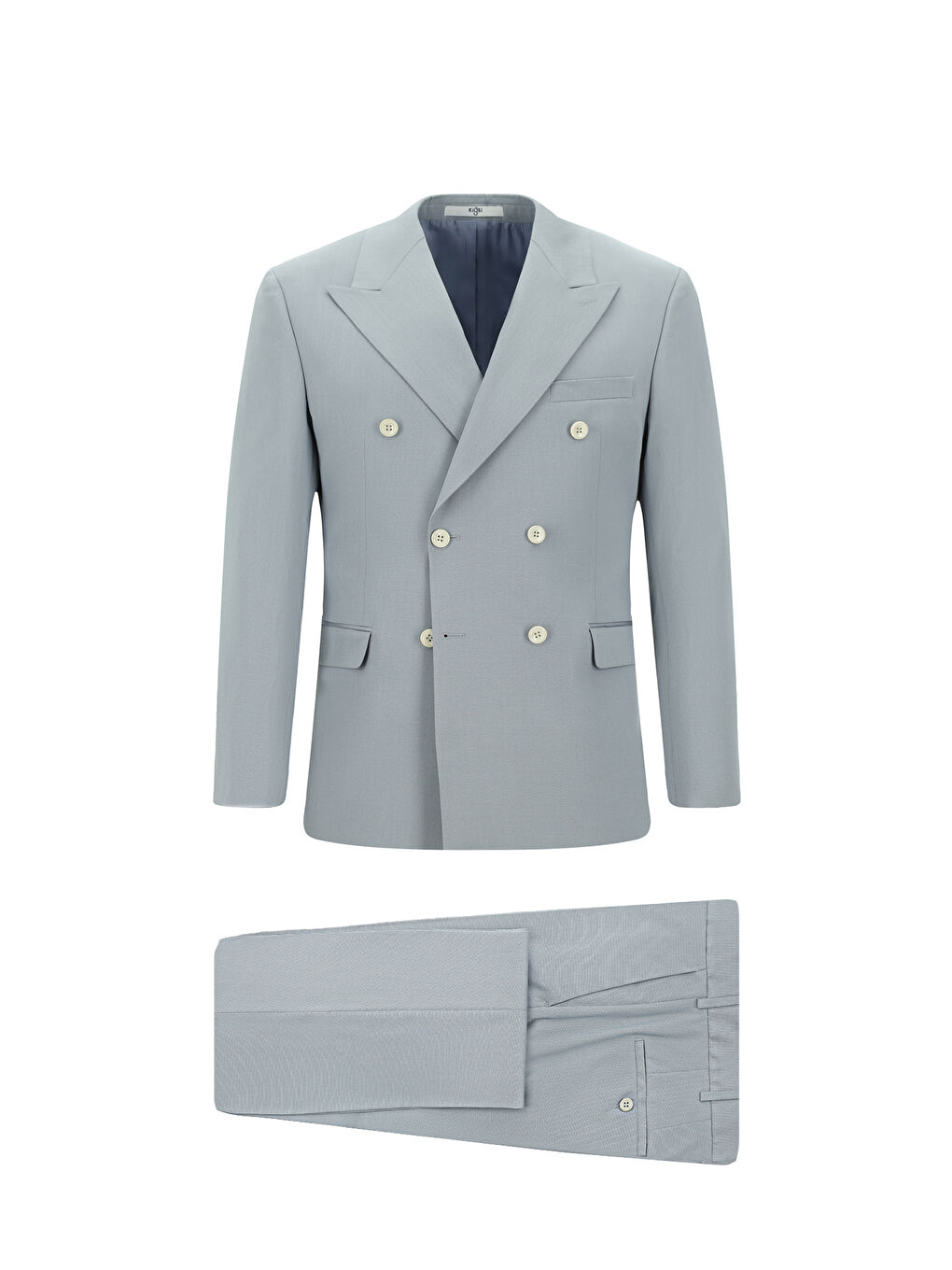 Gri Slim Fit Dar Kesim Pamuklu Lyocell Kruvaze Takım Elbise-4