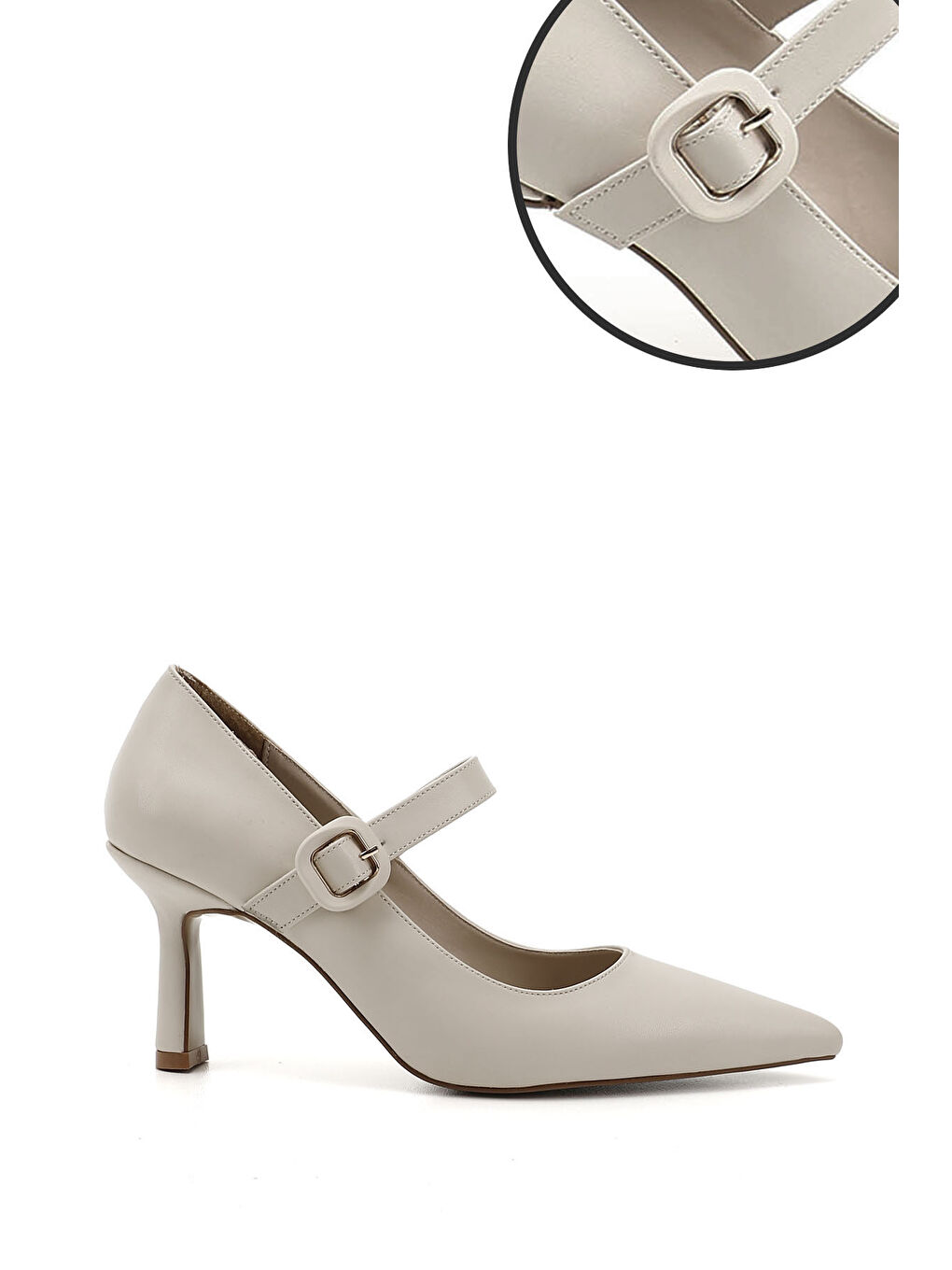 Bej Kadın BEJ-TEN RENGİ Sivri Burun Kadeh Ökçe Mary Jane Ayakkabı