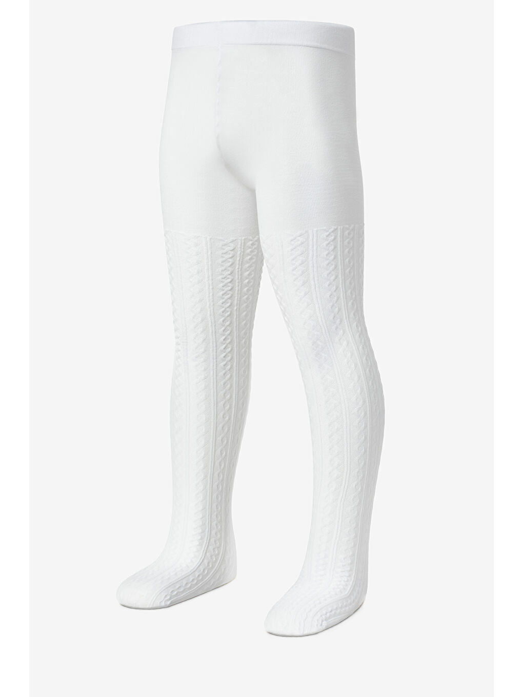 Beyaz Örgü Desen Kız Çocuk Külotlu Çorap