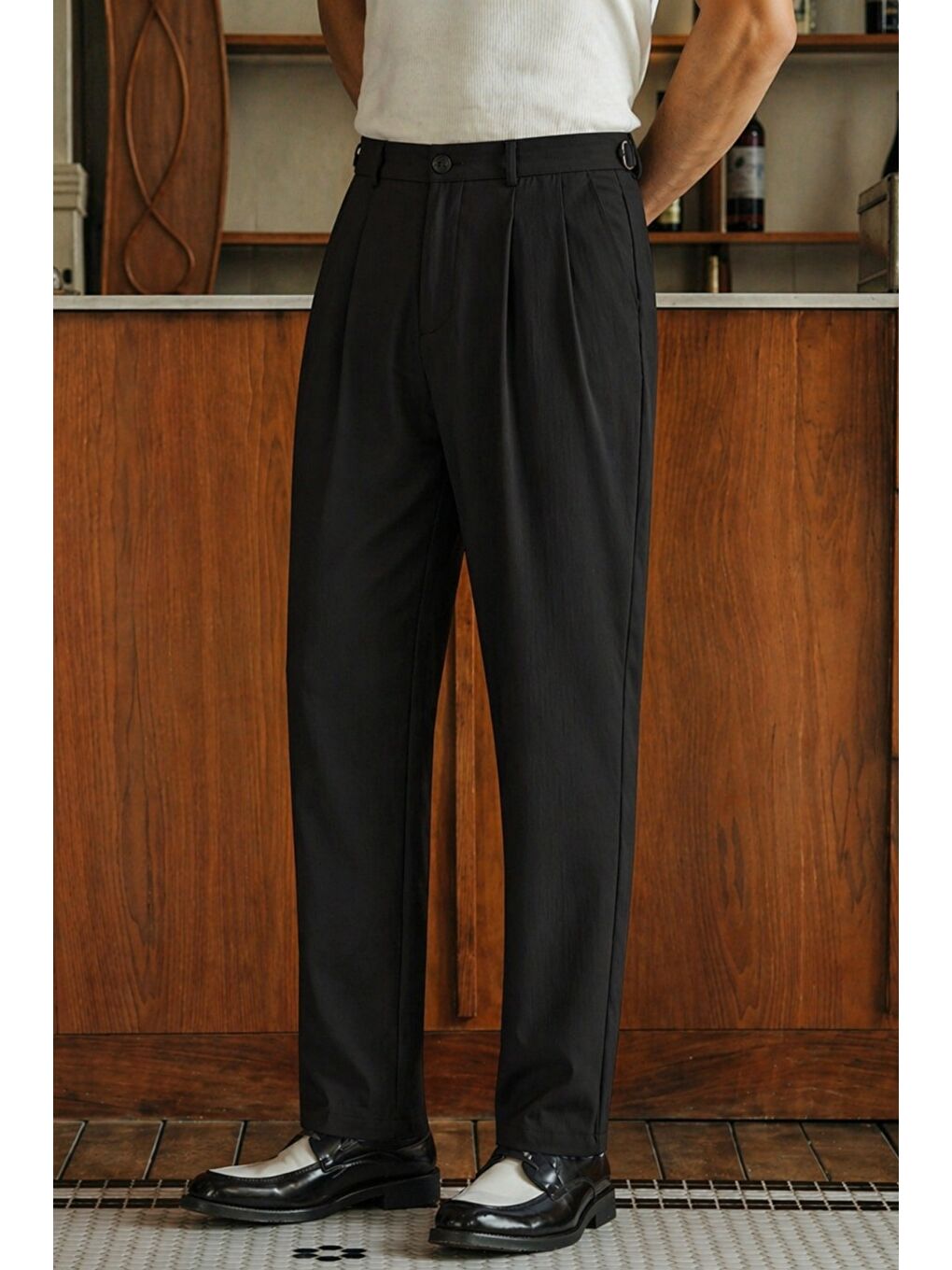 Siyah Erkek Pileli Old Money Klasik Kumaş Pantolon Rahat Kalıp Yazlık