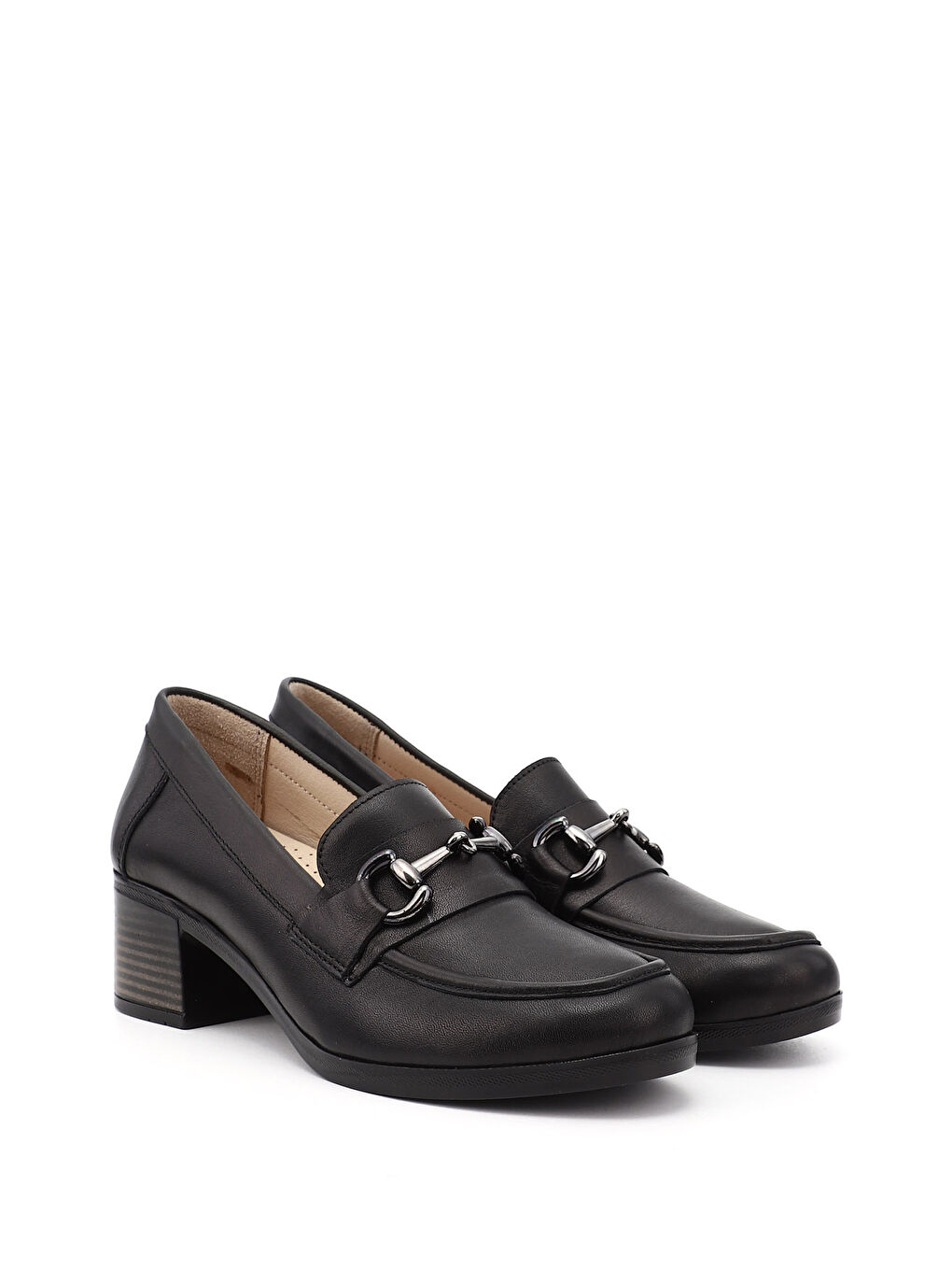 Siyah Kadın AÇIK SİYAH Kısa Kalın Topuklu Hakiki Deri Ayakkabı-1