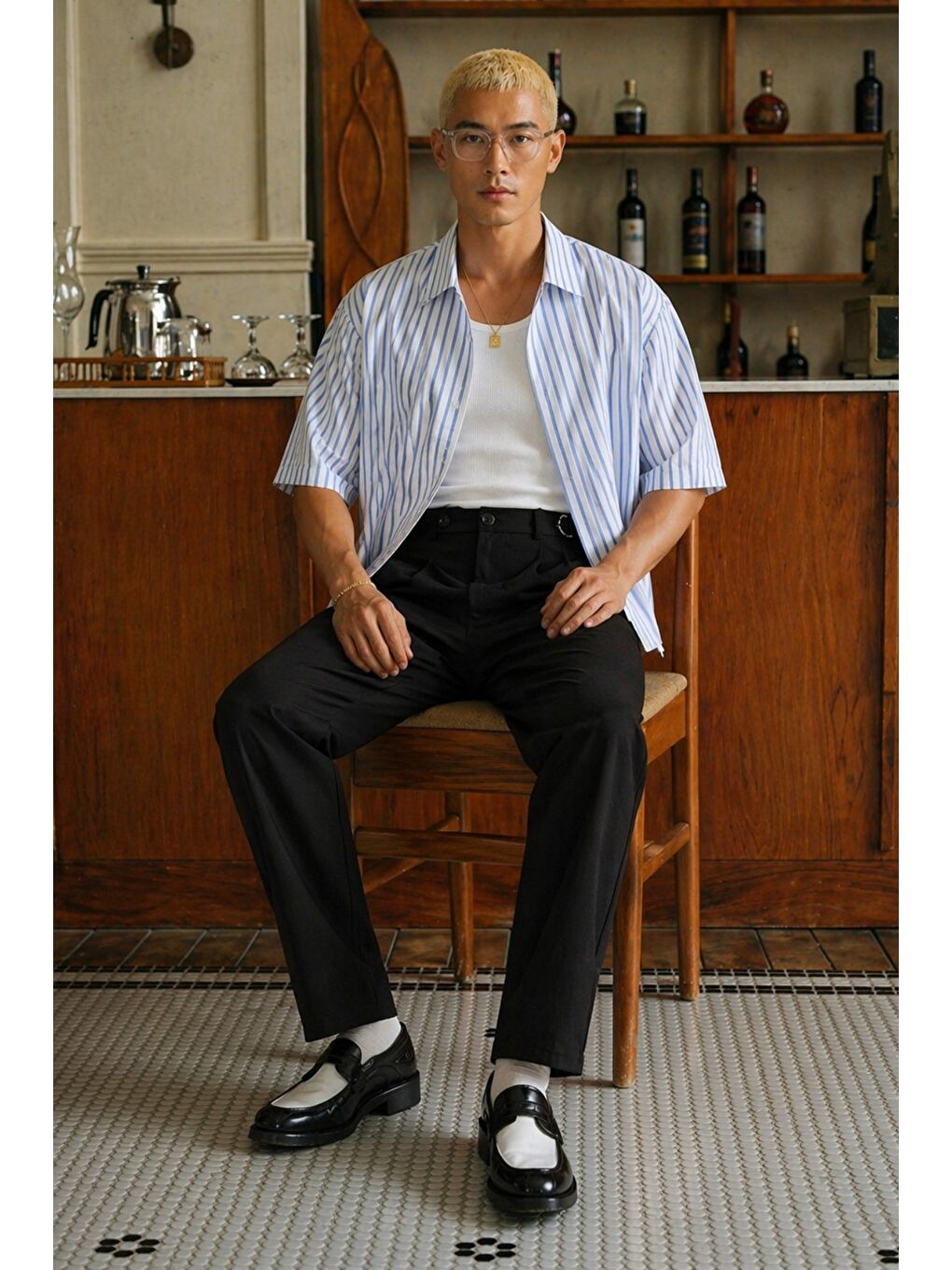 Siyah Erkek Pileli Old Money Klasik Kumaş Pantolon Rahat Kalıp Yazlık-2