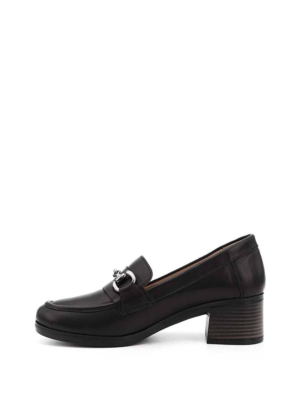 Siyah Kadın AÇIK SİYAH Kısa Kalın Topuklu Hakiki Deri Ayakkabı-2